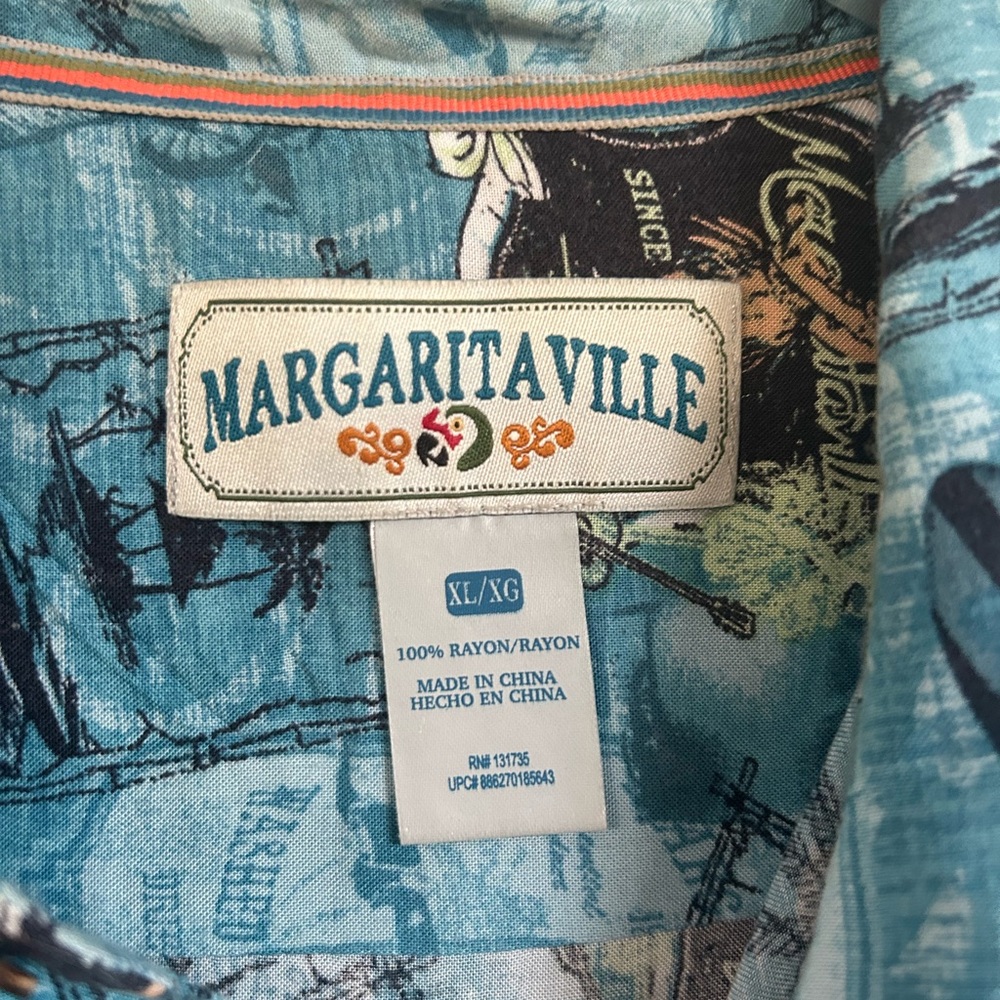 Margaritaville Teal Blue Tropical Island Print Button Down Casual Shirt - Picture 5 of 5